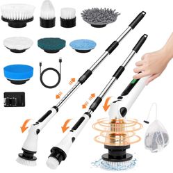 NEW-Cordless ELECTRIC SPIN SCRUBBER,6 Adjustable Angles & Multiple Adjustable Lengths,2 Speeds & 8 Brush Heads,Bathroom Scrubber for Bathtub,Shower Sc