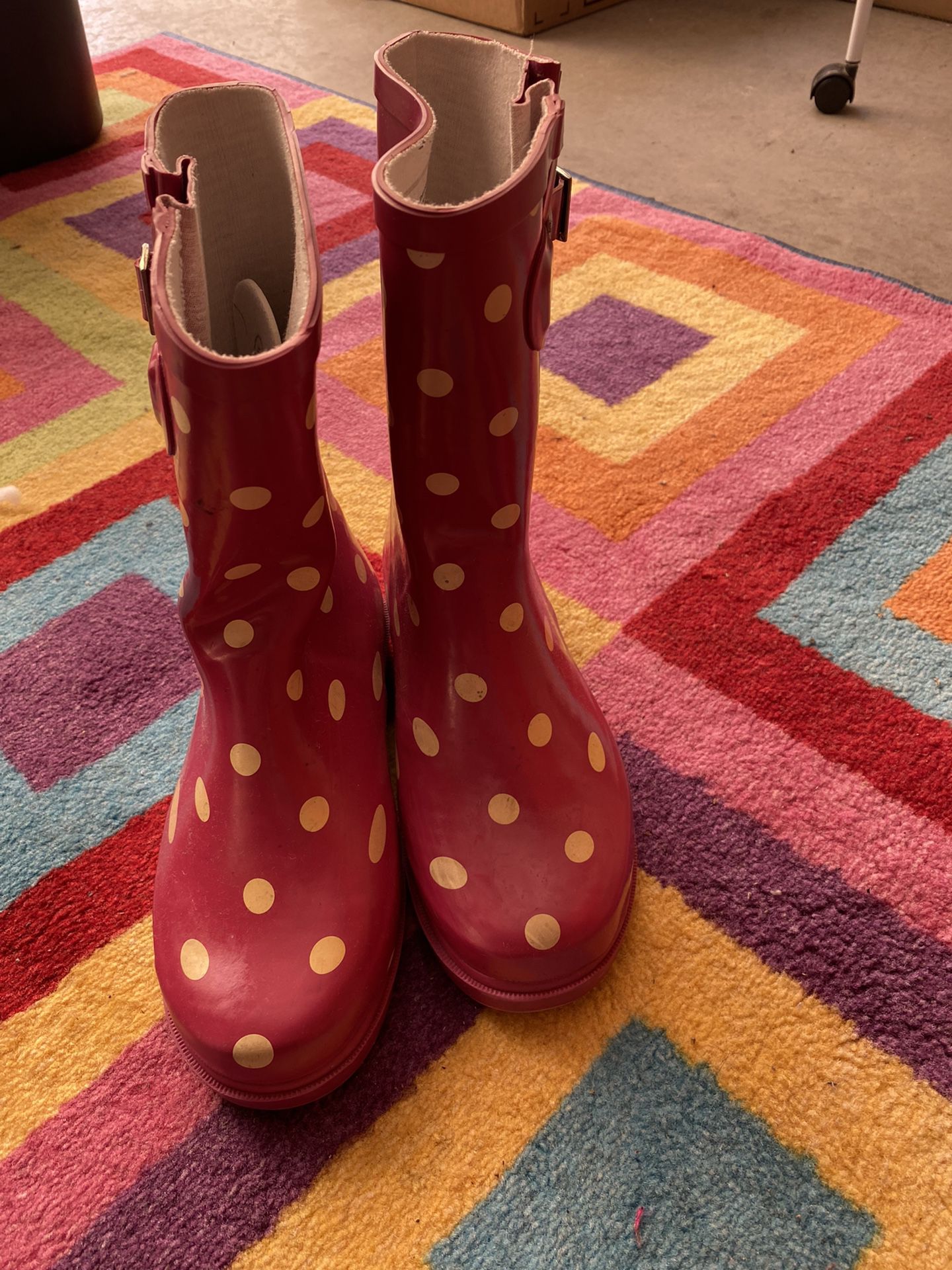 Cat & Jack Girls Pink Polka Dots Rain Boots -Size 3