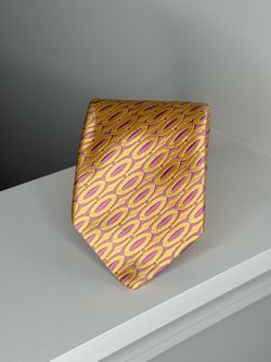 Penrose London Yellow Magenta Oval Geometric Silk Necktie Tie 58.5" x 3.25" EUC