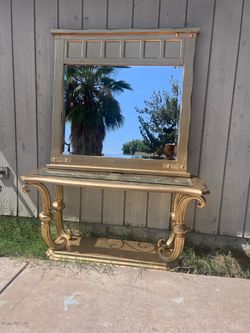 Gold Console Table with Wall Mirror Set
