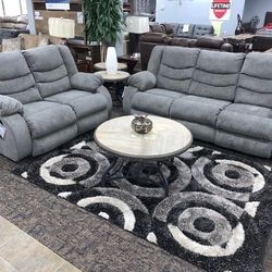 Tulen Gray Reclining Living Room Set / couch / Sofa and Loveseat 