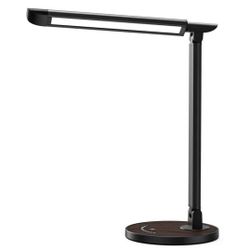 TaoTronics LED Desk Lamp, 12W Dimmable Office Reading Lamp Adjustable Swing Desk Lamp with USB Port, Brown