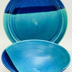 Shigeko Sato Art Pottery Plate and Bowl