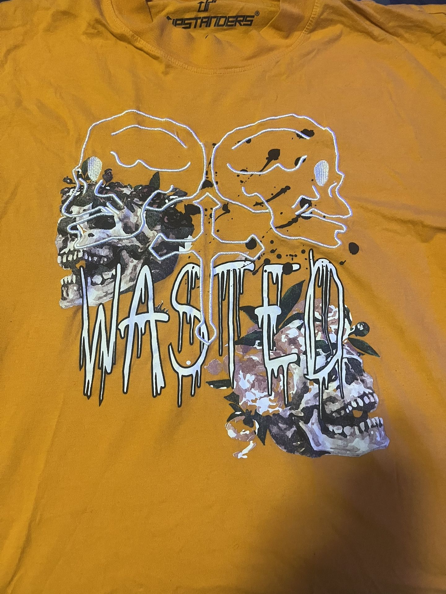 Orange Skull WASTED Graphic Tee – Streetwear, Edgy, Bold Style