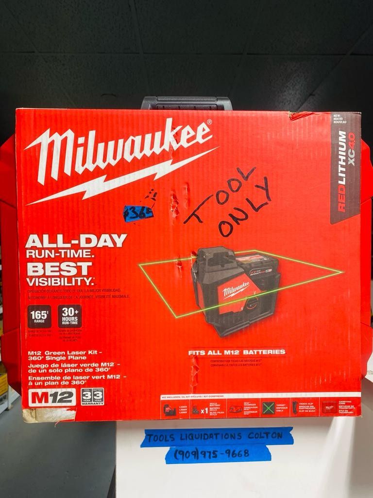 MILWUAKEE M12 CORDLES 360 ONE PLANE GREEN LASER LEVEL TOOL ONLY NEW