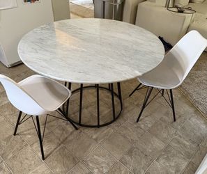 Marble Round Dining Table With 2 Chairs