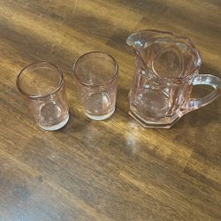 Pink Pitcher And 2 Glasses