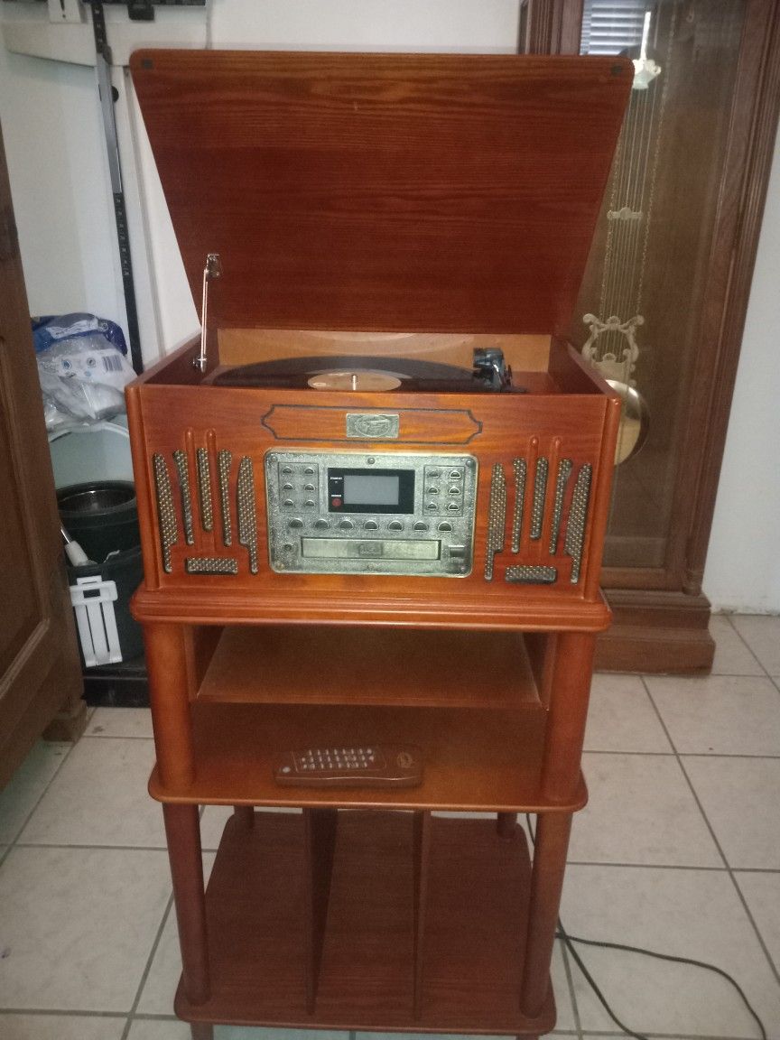 Spirit of St. Louis Phonograph Record Player, a vintage-style audio system that combines several functions. 