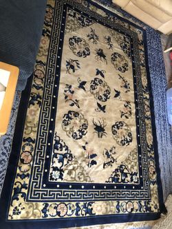 Vintage Chinese Deco Rug Vegetable Dyed.