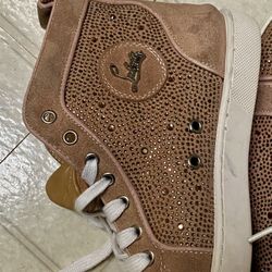 Prelove Christian Louboutin High Top  Leather Swarovski Light Rose Gold Suede Pink High Top