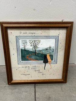 Vintage 1990 D. Morgan Framed Art Print - "I Can't Imagine..." Cat Friendship Watercolor