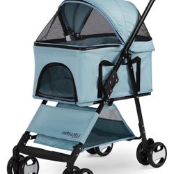 Paws & Pals 2-in-1 Detachable Dog & Cat Stroller & Carrier, Blue