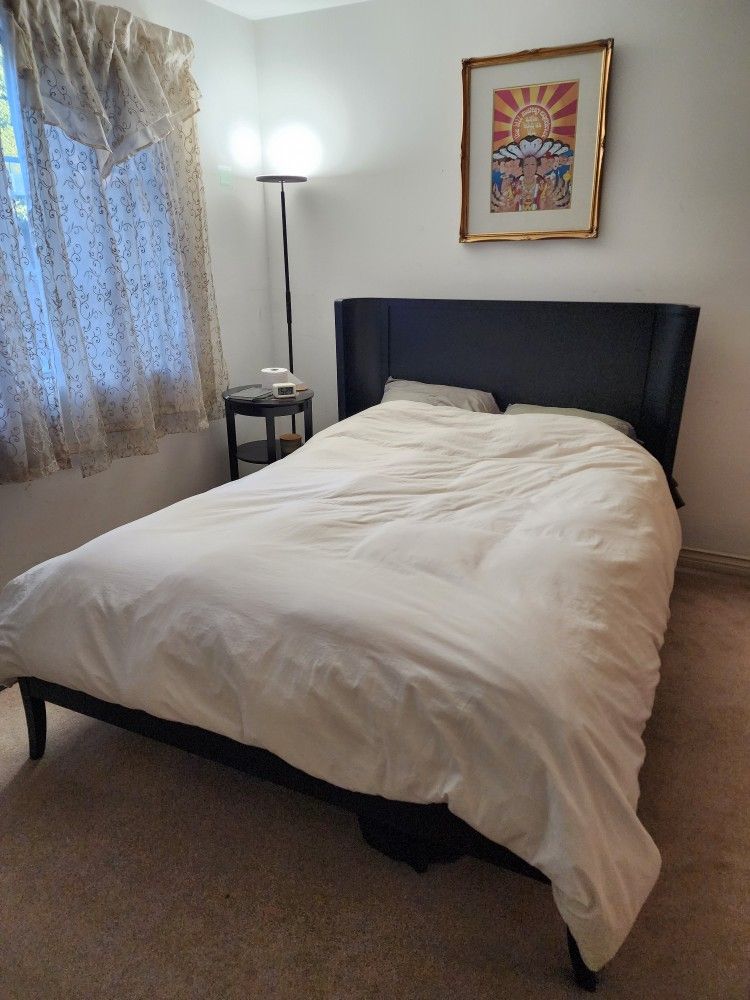 Queen Size Bed, Bed Frame, Down Blanket And Pillows