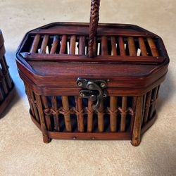 Pair Of Ratan Keepsake Boxes Baskets