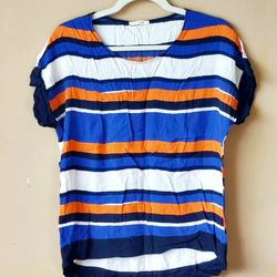 Promode Short Sleeve Crew Neck Striped T Tee Shirt Top Blouse Women's Size L Large