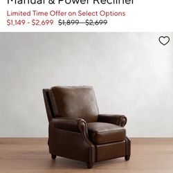 Pottery Barn James Roll Arm Recliner 