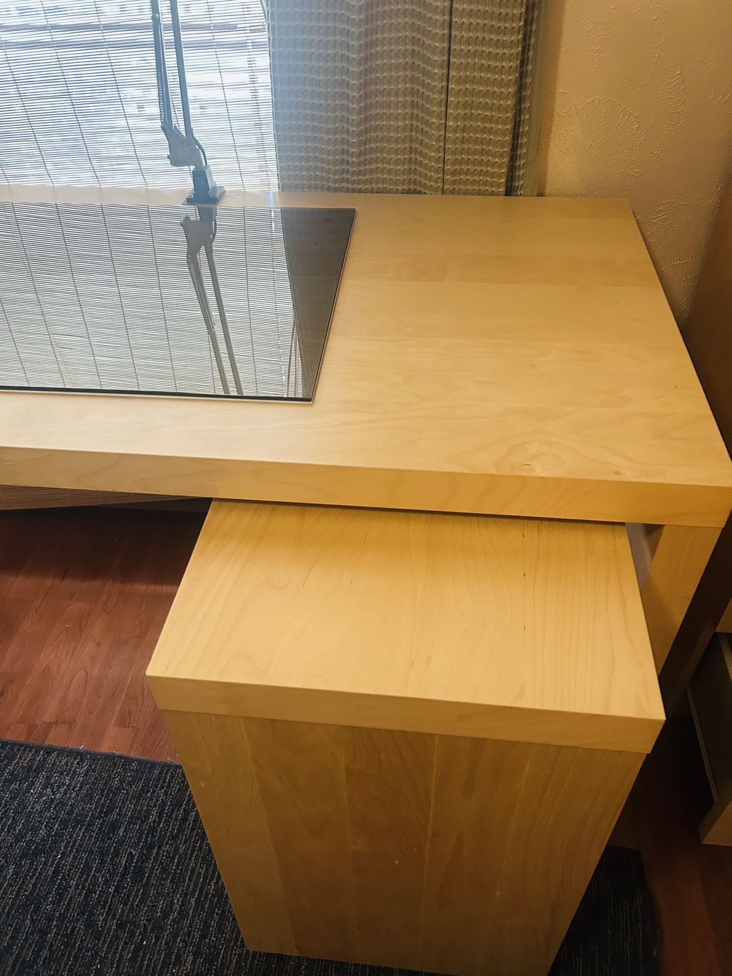 Study table ‘Oak Finish’ furniture with Glass Protector on top 
