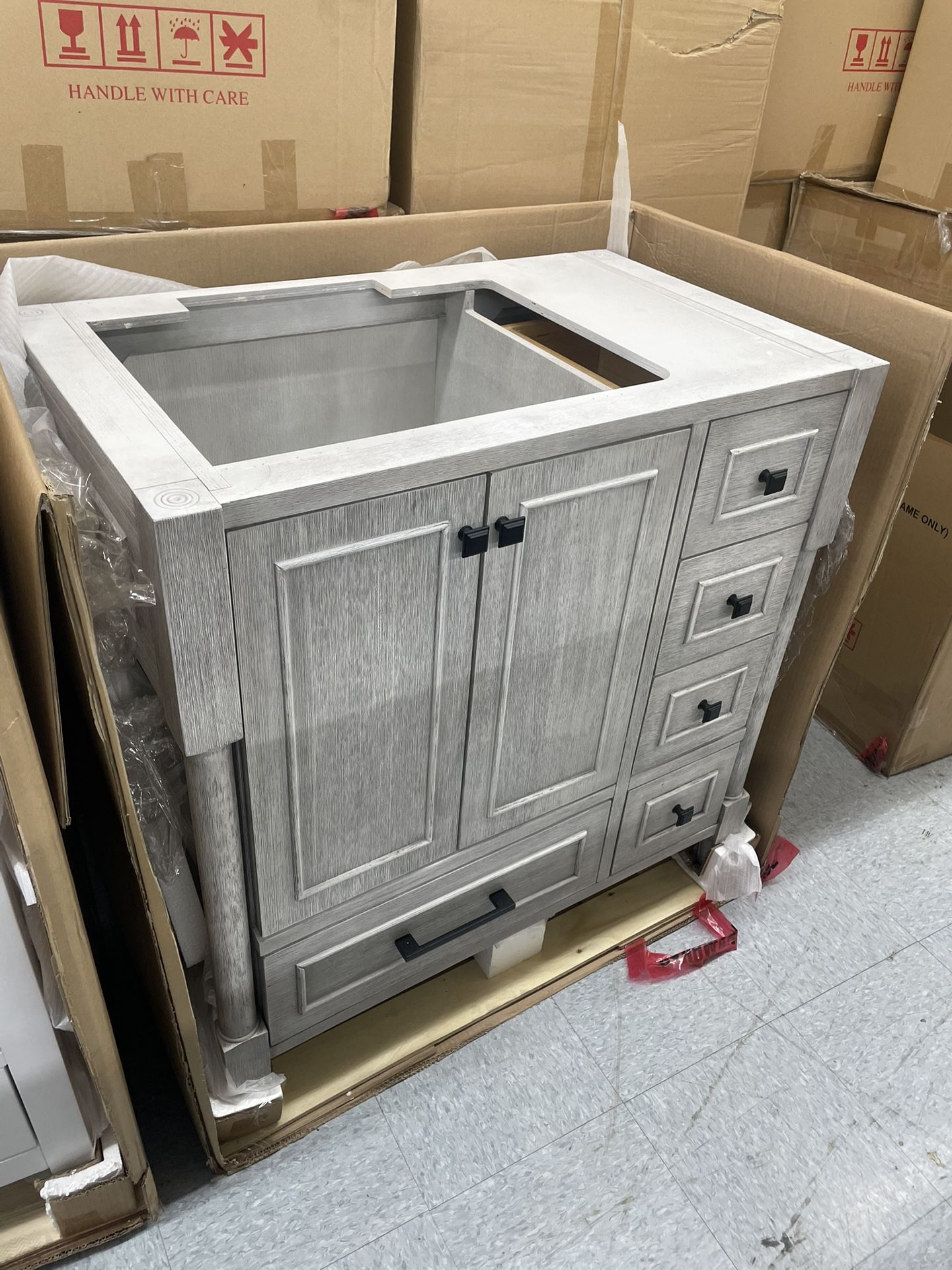 Bathroom vanity cabinet 36” solid mango Quartz top with sink and backsplash