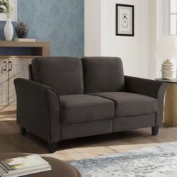 Wesley 57.9 in. Coffee Microfiber 2-Seater Loveseat with Flared Arms