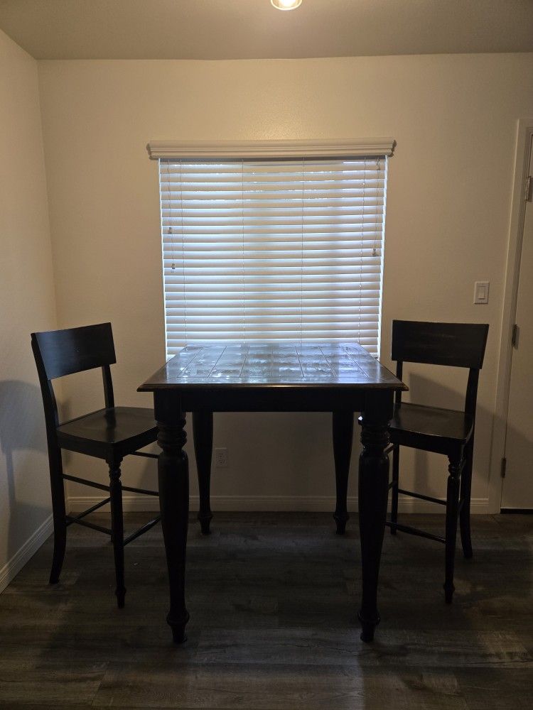 Tall Wood Kitchen Table Pub/Bar Height With Chairs Dark Brown