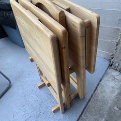Set Of (4) Tv Trays With Stand In Heavy Solid Wood . All One Price 