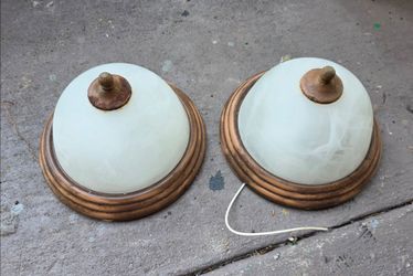 Set of 2 rubbed bronze circular ceiling light fixtures app 12" Diameter