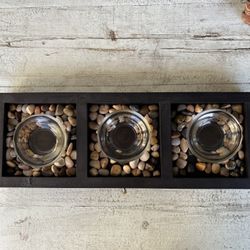 Wood Stone and Glass Tealight Candle Holder