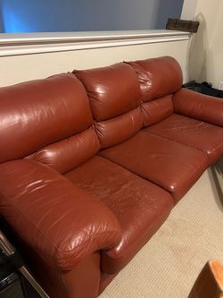 Ikea:  Red Leather Used Sofa + 2 Poang Chairs + 1 Ottoman