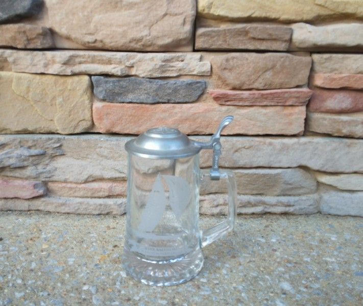 Vintage Godinger "Salem Ship Grand Turk 1786" Glass/Pewter Stein