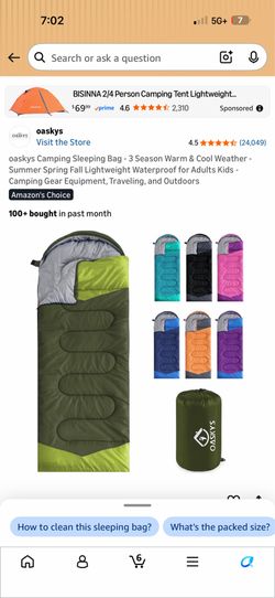 oaskys Camping Sleeping Bag - 3 Season Warm & Cool Weather - Summer Spring Fall Lightweight Waterproof for Adults Kids - Camping Gear Equipment, Trave