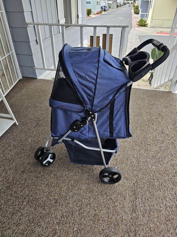 MoNiBloom 3 Wheels Pet Stroller, Foldable Dog Cat Cage Jogger Stroller with Weather Cover for All-Season, Storage Basket and Cup Holder, Breathable