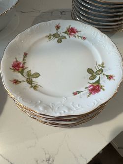Vintage Porcelain Plates with Rose Pattern