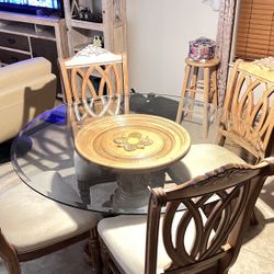 4 Chairs Glass Round Table Set