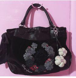 Vintage Juicy Couture Dark Brown Velour Bag Embroidered Purse Handbag