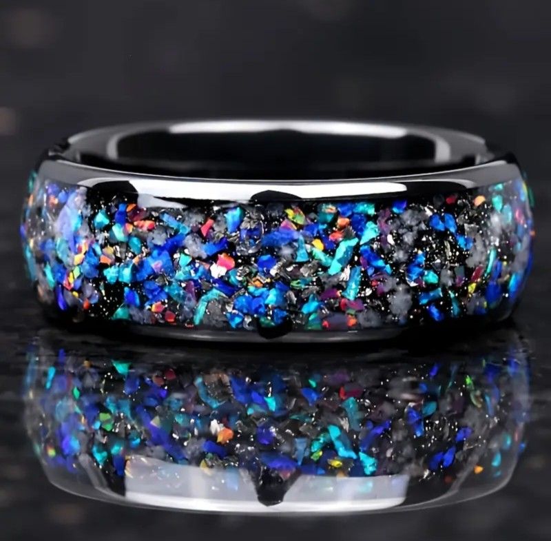 Men's 8mm Black Tungsten Nebula Pattern Comfort-Fit Engagement Wedding Band 10