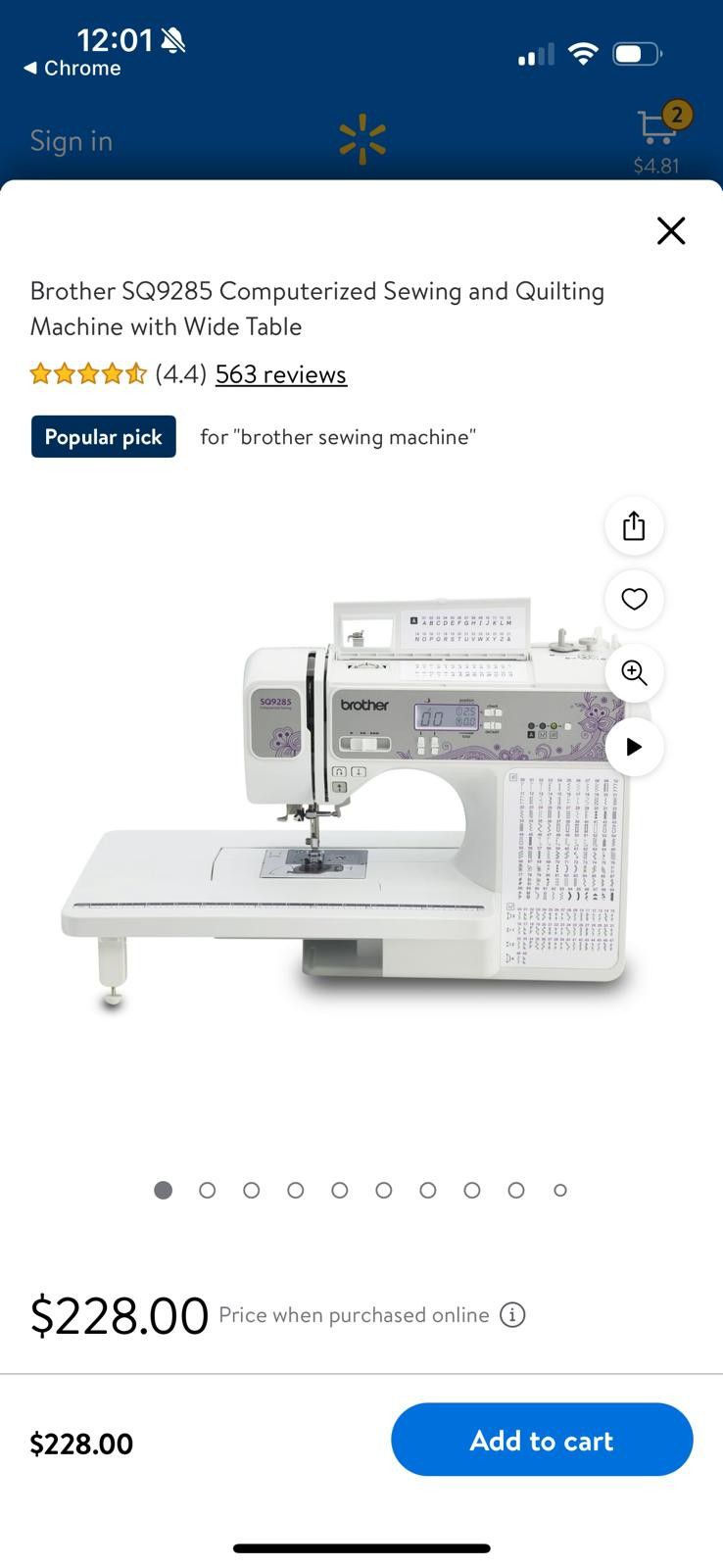Brother SQ9285 Computerized Sewing And Quilting Machine With Wide Table