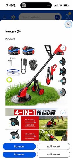 Electric Weed Wacker With Wheels 12-inch 2x3.0ah 21v Eater Cordless Lawn Mower 4 Types 800w Brushless Brush 20000rpm Grass Trimmer For Garden Yard
