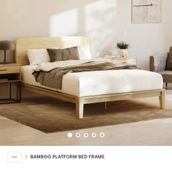 Nectar Bamboo Platform Bed Frame With Headboard - Queen - Natural - Floating Center Support Legs - 12” Height - Easy Tool Free Set Up -