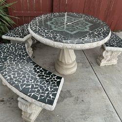 Ceramic Patio Table And Benches 