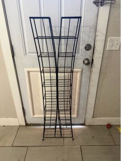 Vintage Black Metal CD Media Storage Tower Rack Etagere Plant Shelf -