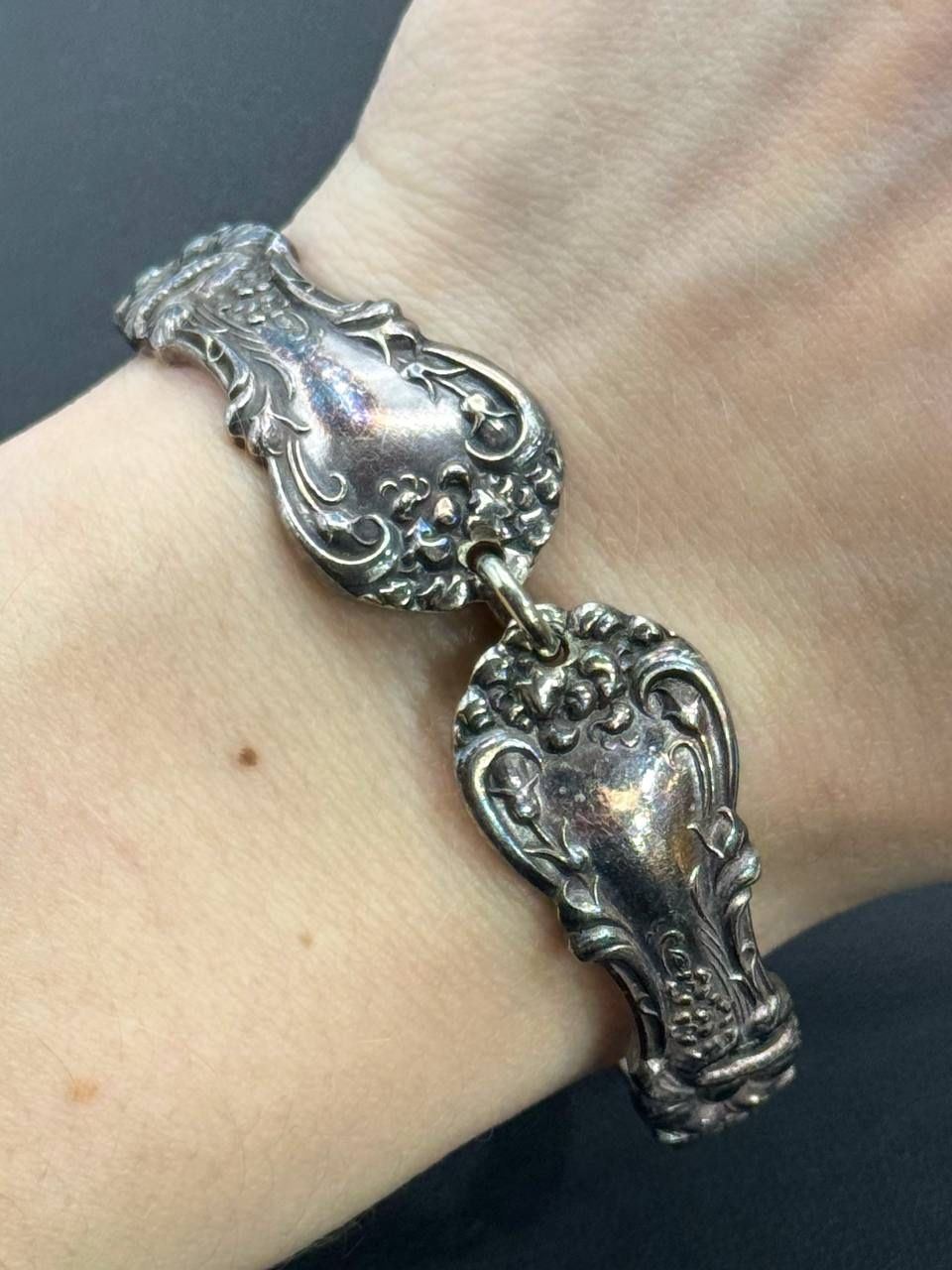 Vintage 925 sterling silver vintage Spoon Silverware Jewelry Victorian Rose Flatware Floral Bracelet