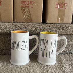 Rae Dunn White Mugs with Yellow or Orange Interior