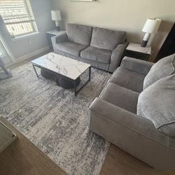 Living Room Set - 3 Tables, 2 Couches, 2 Lamps