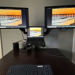 HP Thunderbolt Docking Station, Two 23 Inch Dell Monitors, Dual Monitor And Laptop Mount 
