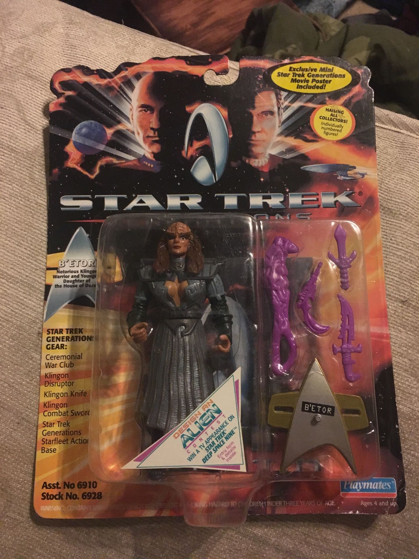 Star Trek generations action figure with movie poster behind the action figure collectible B’ETOR
