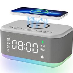 Alarm Clock Speaker Wireless Charger, Digital Alarm Clocks Bedrooms Bluetooth, Alarm Clock Dimmable Light Bedrooms Dual Alarm Snooze Dimmer 12 24H RGB