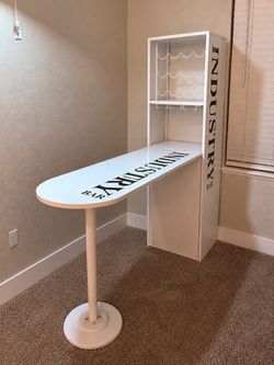 Modern White Home Bar Cabinet + Pub Table
