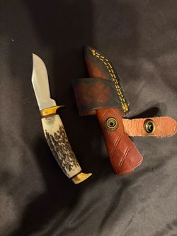 Fixed Blade with Stag Handle and Leather Sheath