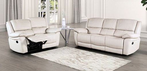Off White Genuine Leather Recliner Sofa Set