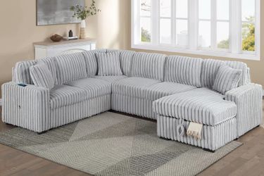 New Mink Gray Sleeper Sectional Couch! USB and Storage! Free Delivery 🚚!